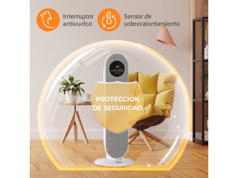  Chauffage électrique céramique ptc 13002000 w avec télécommande, 15–40 °c, oscillation à 45°, minuterie 12 h, blanc  - Conforama E