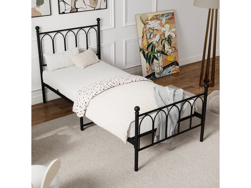  Lit simple 90 × 200 cm 1 place avec espace de rangement sous le couchage, sans matelas, en métal, noir  - Conforama B