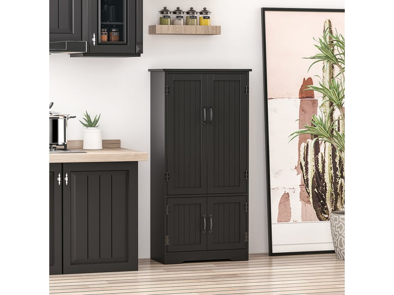  Buffet de cuisine, meuble de cuisine moderne avec de multiples options de rangement, 2 placards, 3 étagères, 60 x 30 x 123 cm, noir  - Conforama C