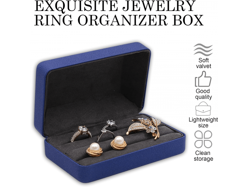  Boîte de rangement pour bagues à bijoux, boîte de présentation de bijoux bleue, boîte de présentation de bagues en cuir pu  - Conforama E
