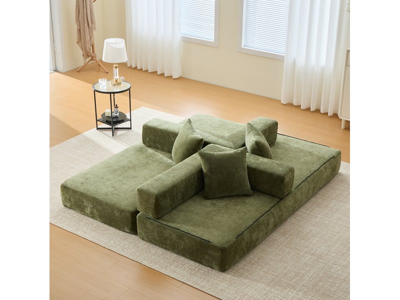  Canapé modulaire modenvie 2 places en chenille vert avec poches latérales et base antidérapante 198 x 79 x 60 cm  - Conforama D