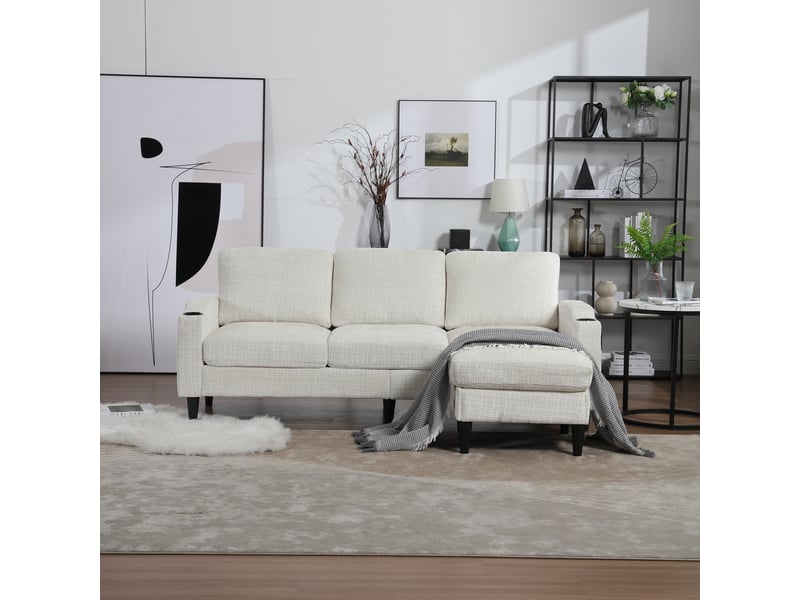  Canapé d'angle réversible fixe 4 places tissu beige canapé d'angle beige - Conforama D