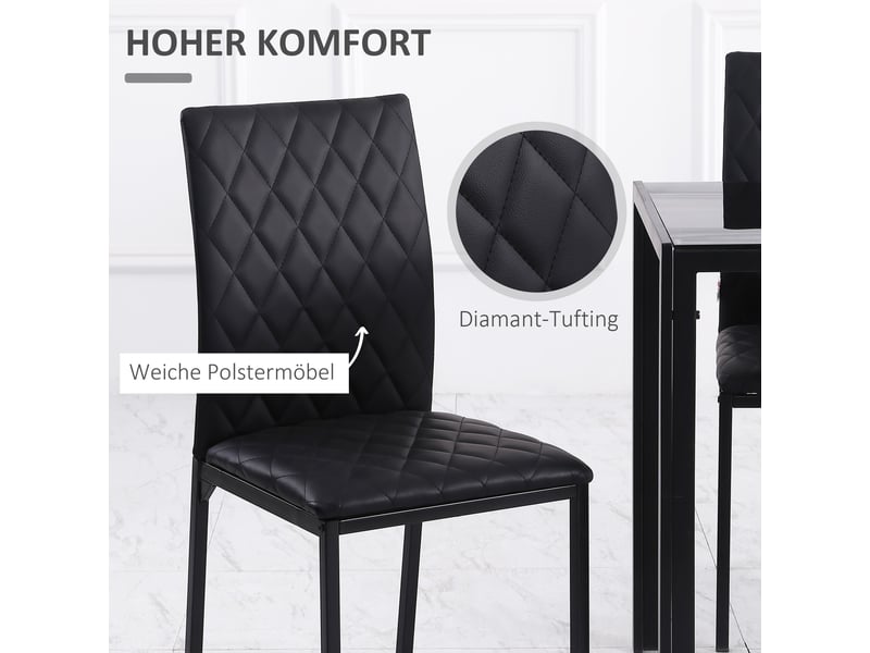 Lot de 4 chaises de salle à manger noires avec assise rembourrée et pieds en acier design moderne  - Conforama D