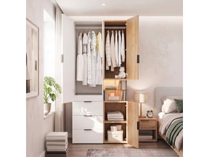 Armoire avec eclairage led et tiroir a bijoux, 90x49x200 cm, blanc et chêne