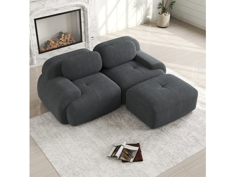 Canapé d’angle modulable modenvie 2 places en velours côtelé gris 208 x 178 x 70 cm - Conforama D