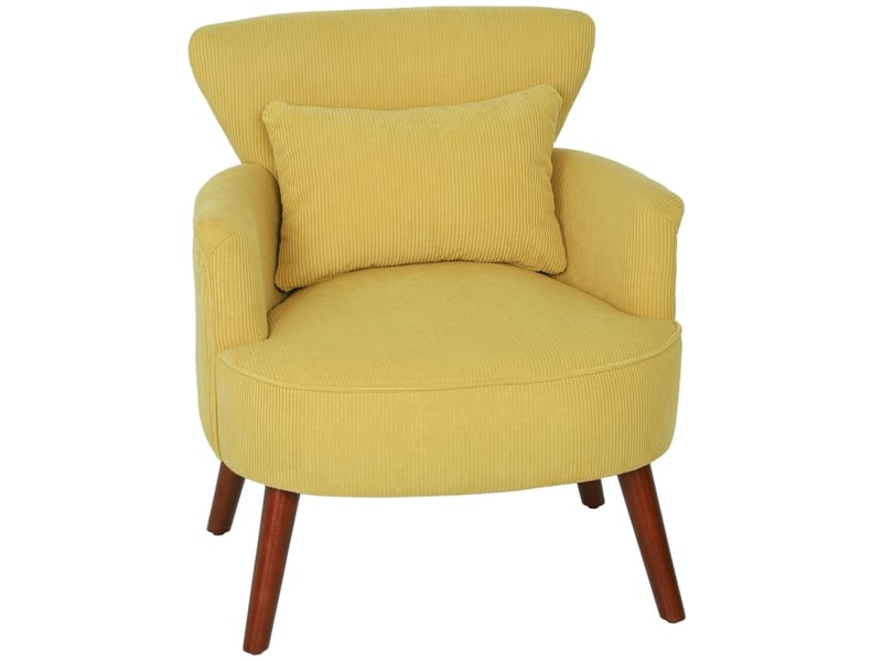  Fauteuil d'appoint moderne 69 x 69,5 x 78 cm, avec coussin lombaire lavable, tissu jaune, pieds en bois  - Conforama A