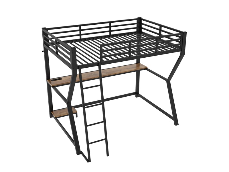 Lit mezzanine noir 90 × 200 cm, bureau, led, prise usb et support pour console  - Conforama D