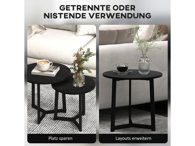  Tables basses gigognes rondes avec structure en acier laqué et plateaux mdf 2 tables emboîtables pour salon noires  - Conforama E