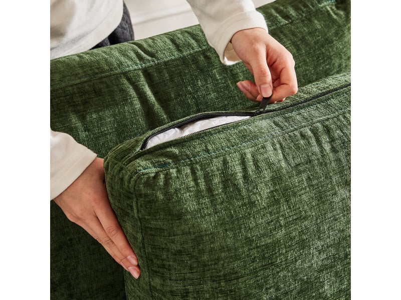 Canapé modulable 4pl 278x161x81 cm, meuble de salon avec 2 poufs et 6 coussins, bois et métal, confort chenille vert  - Conforama R