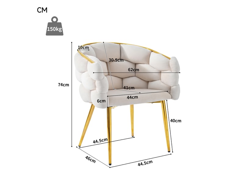  Lot de 6 chaises de salle à manger en velours beige, pieds en métal doré - design moderne, assise ergonomique  - Conforama C
