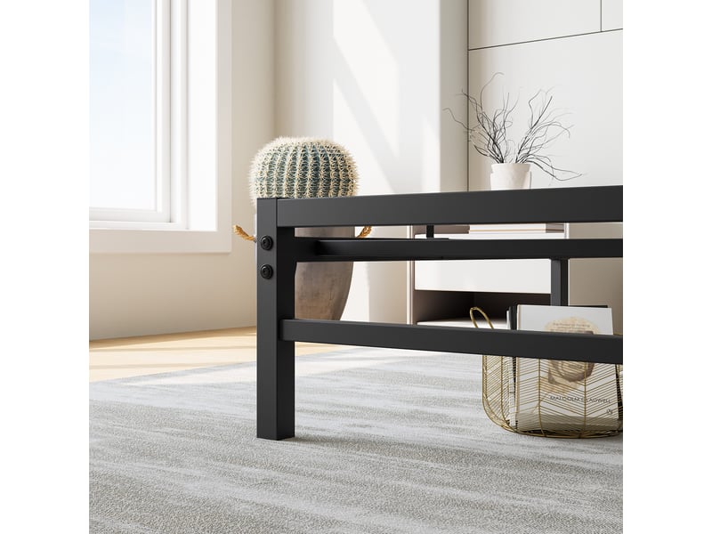 Lit 140x200 cm en métal, solide et durable, grand espace de rangement sous le lit,noir  - Conforama R