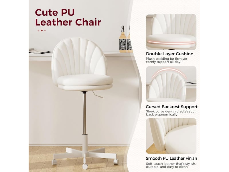 Gtplayer chaise de bureau domestique sans accoudoirs, avec dossier, hauteur réglable, cuir pu - blanc CH710-WT-PU - Conforama D