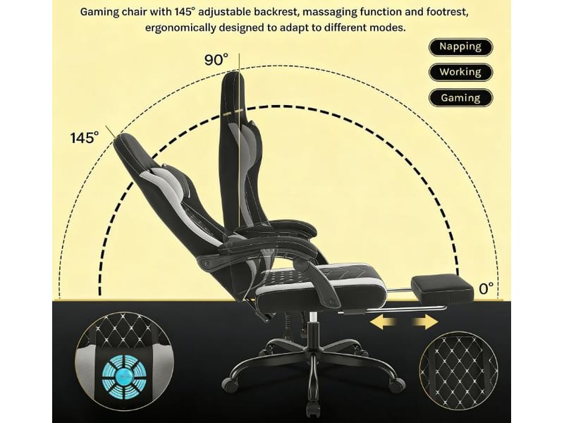  Chaise de bureau ergonomique pivotante avec fonction massage, fauteuil gaming  - Conforama E