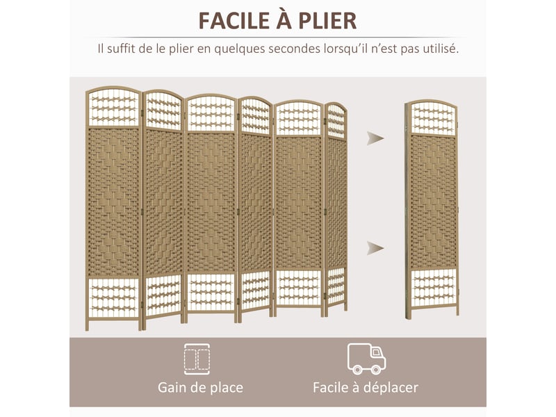  Paravent intérieur en bois séparateur de pièce cloison pliable 6 panneaux 240 x 170 cm bois naturel  - Conforama D