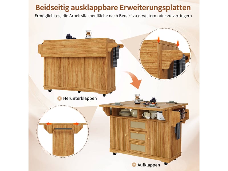  Desserte de cuisine pliable à roulettes tiroirs brun foncé 142,5x80x95 cm N620CC260518D - Conforama E