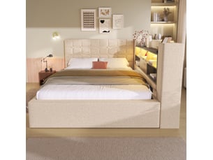 Lit coffre 140x190 cm <strong>OKWISH</strong> <strong></strong> coloris beige