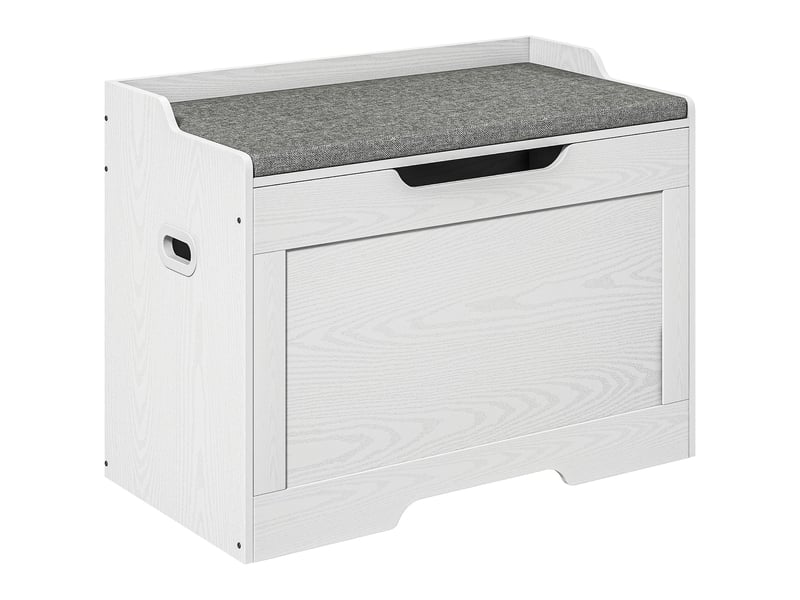  Coffre de rangement de 103 litres, banc de rangement avec charnière de sécurité, coussin d'assise, pour différentes pièces, blanc  - Conforama B