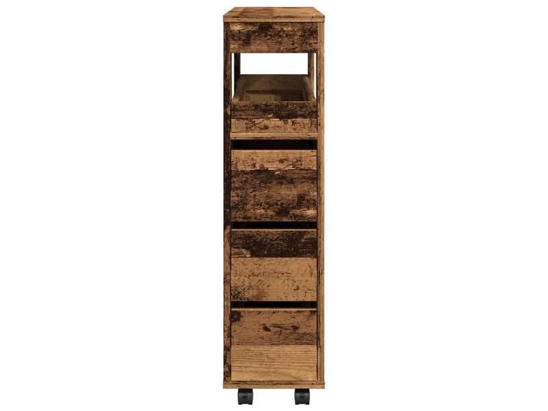  Meuble étroit salle de bain, commode à roulettes vieux bois shl4087  - Conforama E