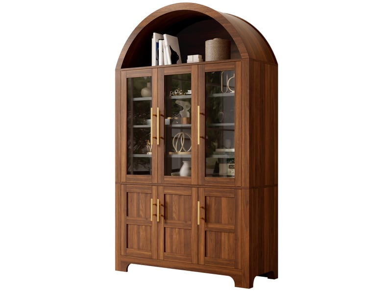  Buffet haut 3 portes vitrées et 3 portes 110x40x185 cm noyer  - Conforama A