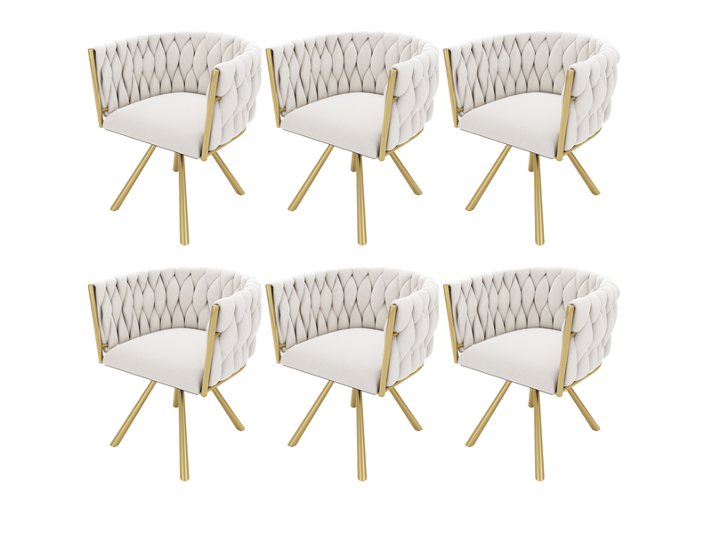 Lot de 6 chaises salle à manger 59x54x72 cm pivotante 360° dossier courbé rembourré piétement acier velours beige doré - Conforama A