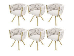 Lot de 6 chaises salle à manger 59x54x72 cm pivotante 360° dossier courbé rembourré piétement acier velours beige doré