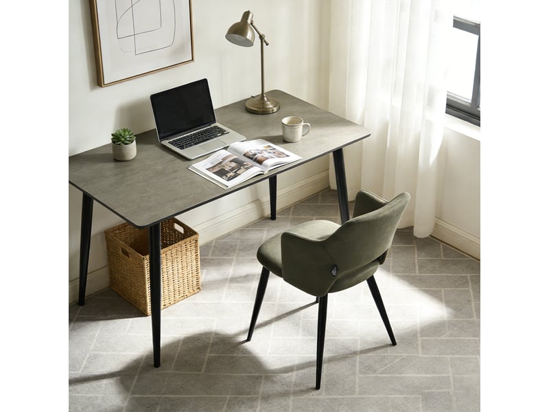 Lot de 4 chaises de salle à manger rembourrée en tissu adapté aux animaux de compagnie, pieds en métal, vert  - Conforama W