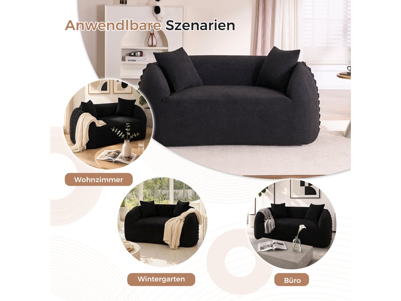 Canapé 2 places 155x90 cm design arrondi - accoudoirs avec détails noués décoratifs - tissu chenille - noir - Conforama D