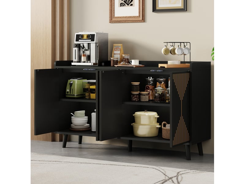  Buffet de cuisine noir 140 x 40 x 84 cm, 4 portes et étagères réglables en mdf  - Conforama B