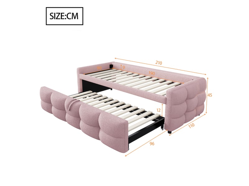  Lit convertible en teddy rose 103x210 cm  - Conforama C