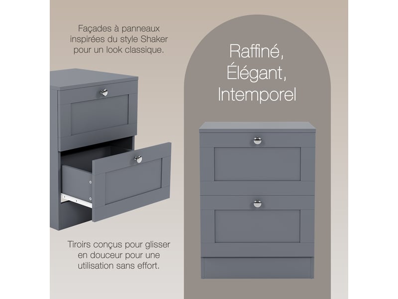  Table de chevet altino 2 tiroirs, commode de nuit, chambre, set de 2, 53x40x36cm, gris 3332174 - Conforama W