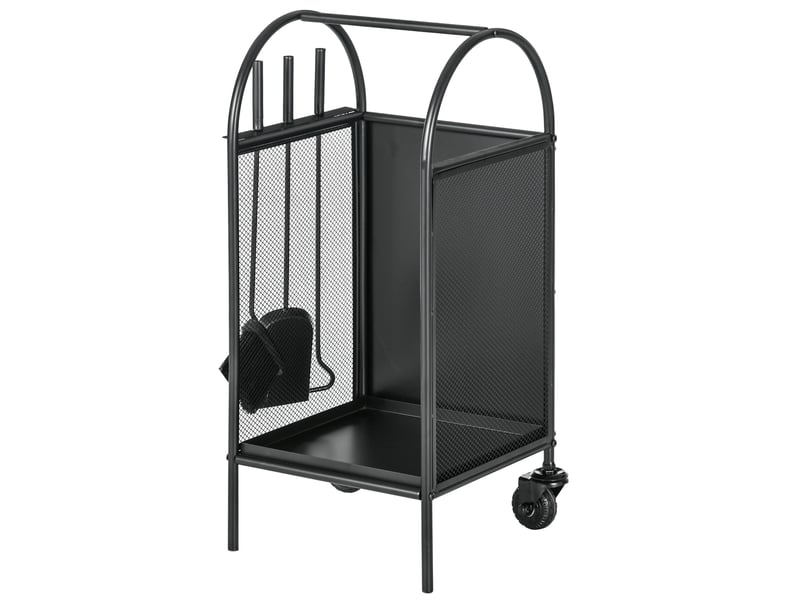  Range-bûches sur roulettes avec accessoires, métal noir, charge 50 kg, 37,5 x 37,5 x 80 cm  - Conforama B