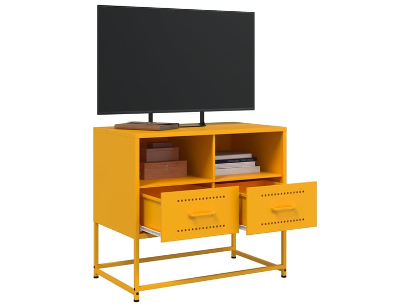  Meuble tv - banc tv - meuble de rangement jaune moutarde 68x39x60,5 cm acier  - Conforama D