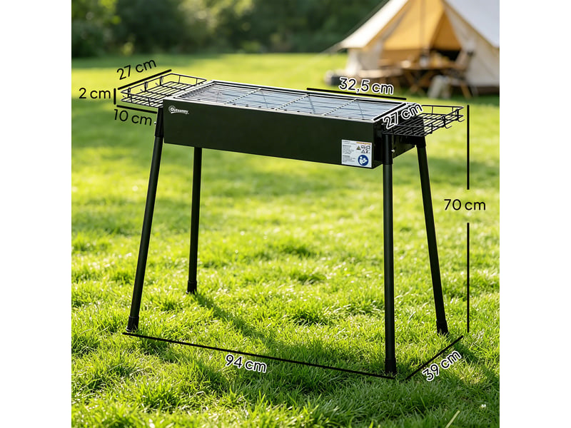  Barbecue au charbon de bois avec 2 grilles en acier inoxydable, barbecue portable avec 2 porte-épices pour le camping, 94 x 39 x 70 cm, noir  - Conforama E