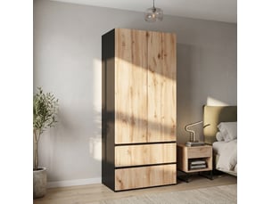 Armoire penderie 90 x 50 x 200 cm bicolore, mdf et panneaux de particules, 2 portes et 2 tiroirs