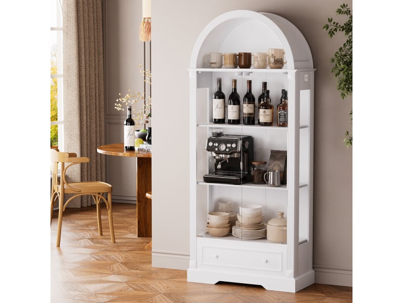  Vitrine tcqpz 80 x 35 x 180 cm portes en verre led à détection tiroir mdf blanc  - Conforama E