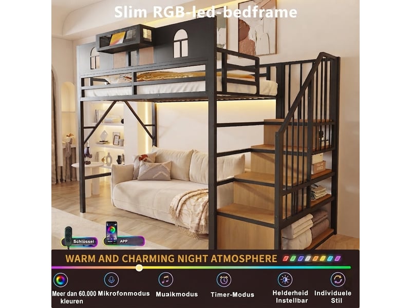  Lit jeune, 90x200 cm, rangement intégré, en métal, noir, poids 70 kg LDB00616AAB-conf-NEW - Conforama W