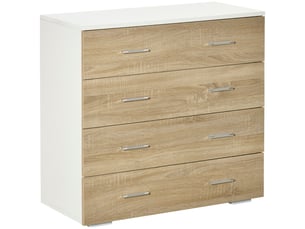 Commode à 4 tiroirs, buffet moderne pour chambre, entrée, salon, 76 x 35 x 72 cm, chêne et blanc