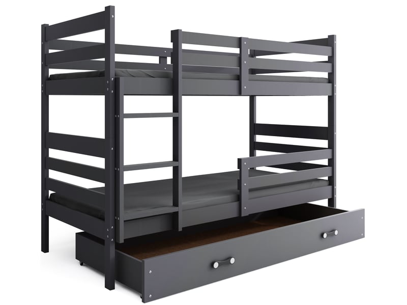  Lit superposé séparable 90x190 cm eric interbeds - bois massif de pin avec barrière, sommier et tiroir - gris  - Conforama A
