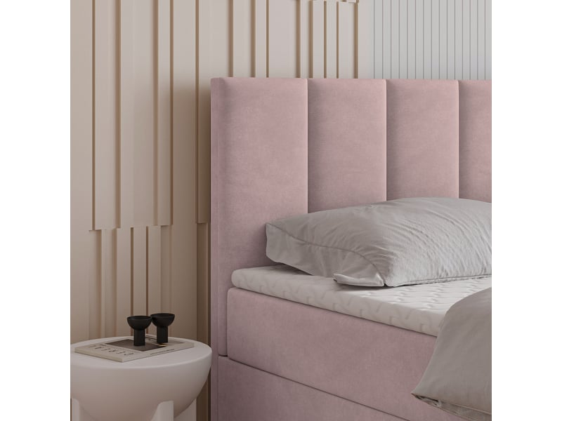  Boxspring meril 200x200 cm, lit complet avec matelas, rose  - Conforama D