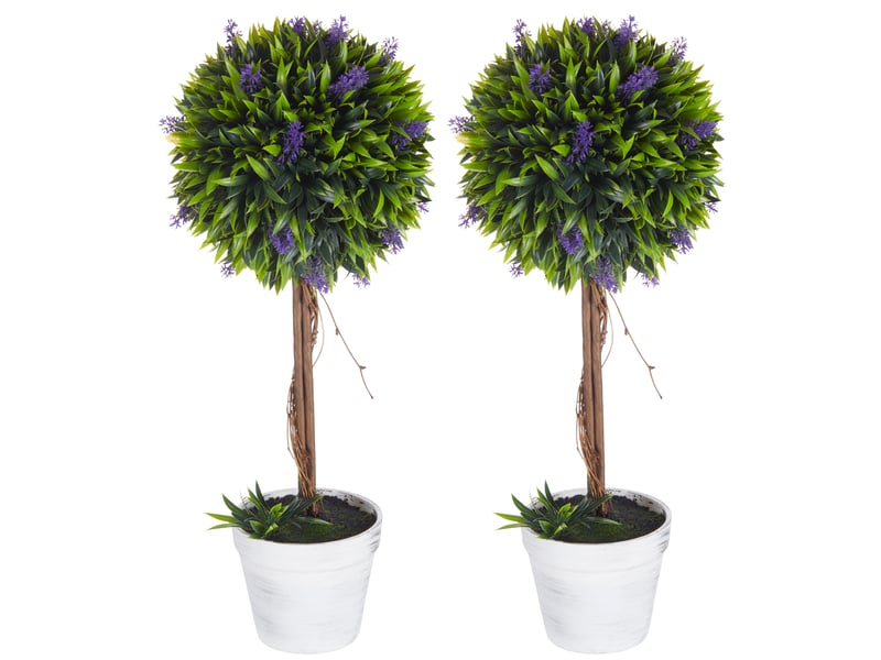  Ensemble de 2 plantes artificielles comprenant un pot et de la mousse artificielle, des tiges de lavande artificielles, blanc + vert + violet  - Conforama B