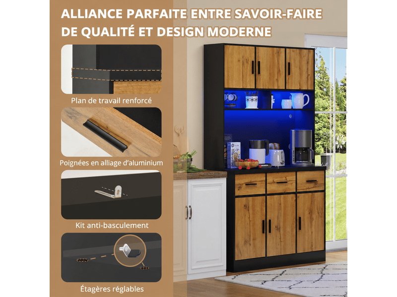  Buffet - avec rangement - avec tiroirs - avec portes - avec éclairage led - panneau de fibres de densité moyenne - noirnaturel 100x40x180cm - Conforama R