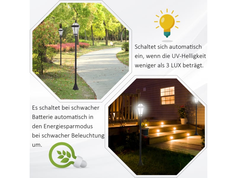  Lot de 2 lampadaires solaires led, abs et inox noir, ø18,5 x h129 cm, ip44, économie d’énergie  - Conforama D