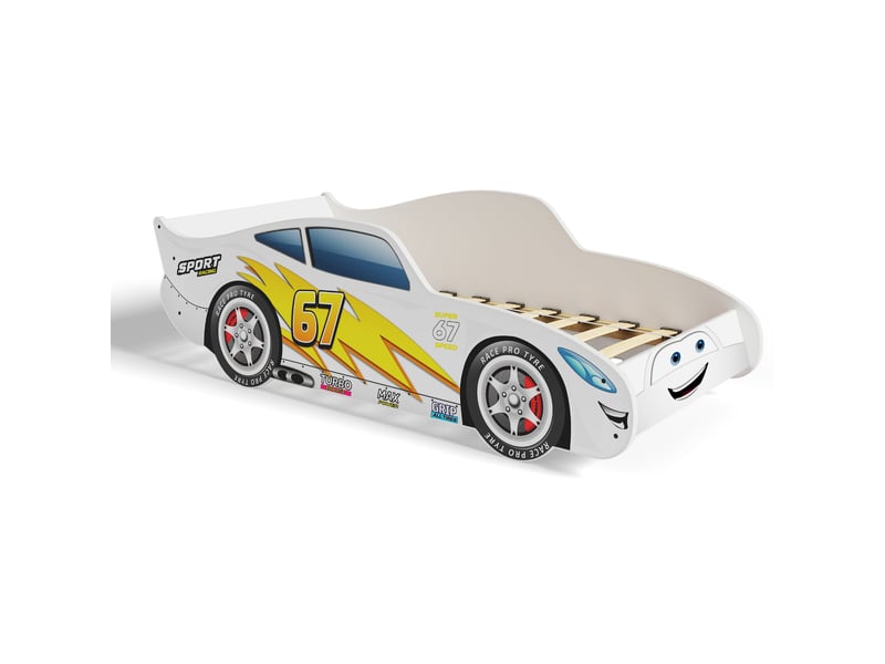  Lit voiture cars pour garçon 70x140 cm avec sommier flex, sans matelas – blanc CARS lit simple - Conforama A