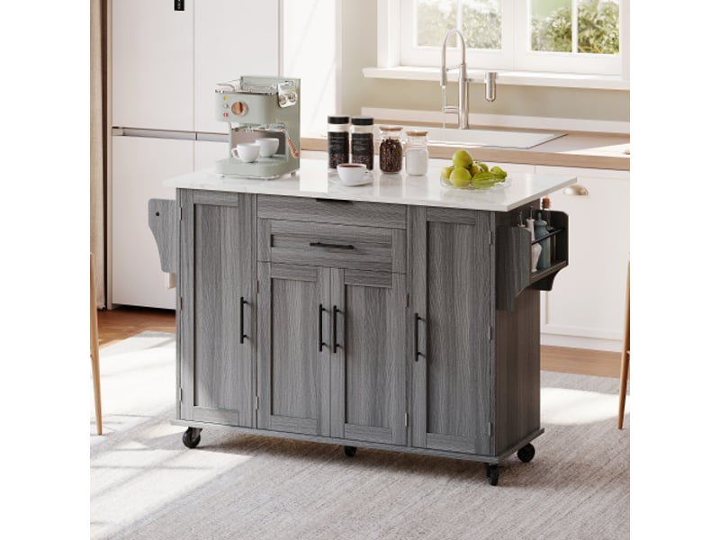  Desserte de cuisine mobile extensible 136x70x92 cm mdf gris  - Conforama B