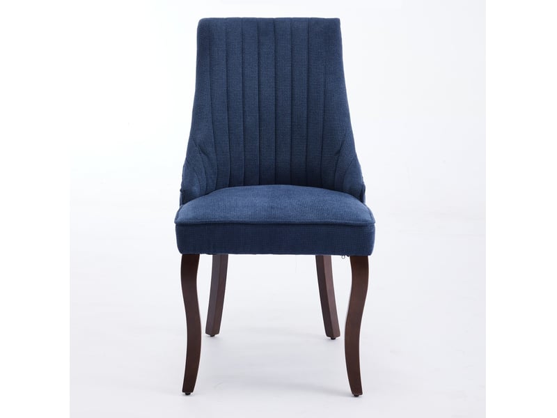 Lot de 2 chaises de salle à manger en chenille bleu avec pieds en bois d'hévéa - Conforama A