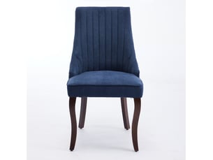 Lot de 2 chaises de salle à manger en chenille bleu avec pieds en bois d'hévéa