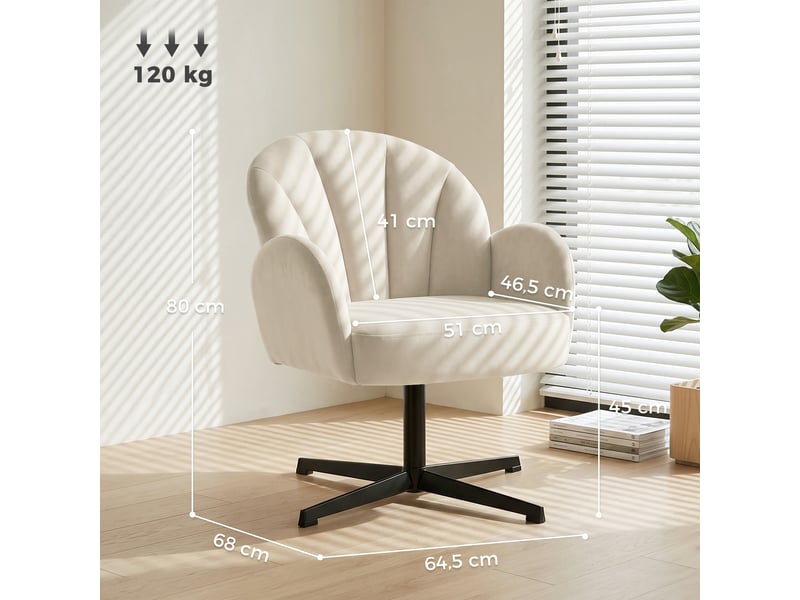  Fauteuil pivotant en velours beige 64,5x68x80 cm  - Conforama C