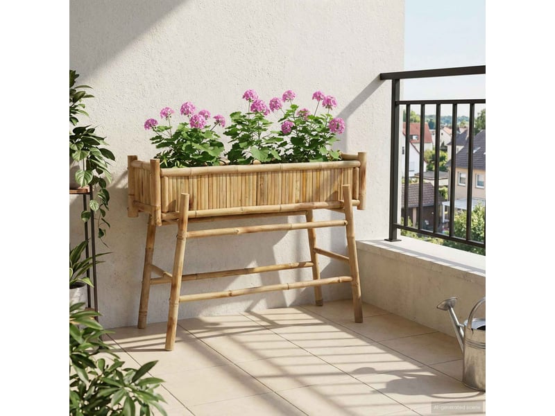 Jardinière - bac à fleurs avec support naturel 100 x 38 x 74 cm bambou - Conforama B