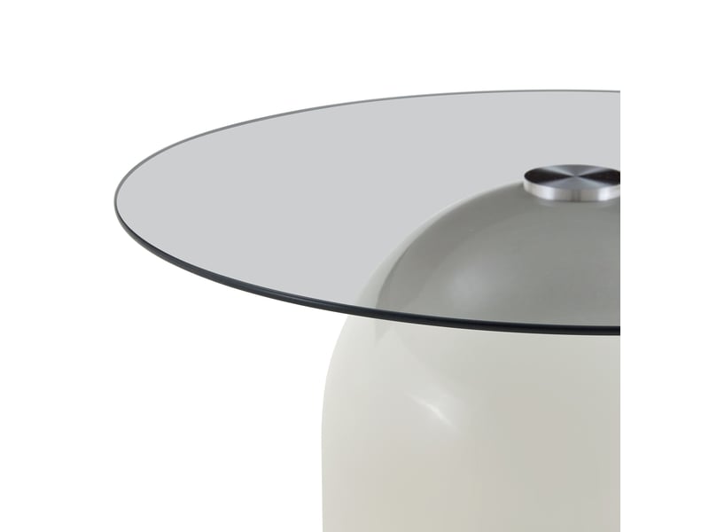  Table basse ronde en verre trempé et acier carboné avec piétement demi-sphère beige  - Conforama E