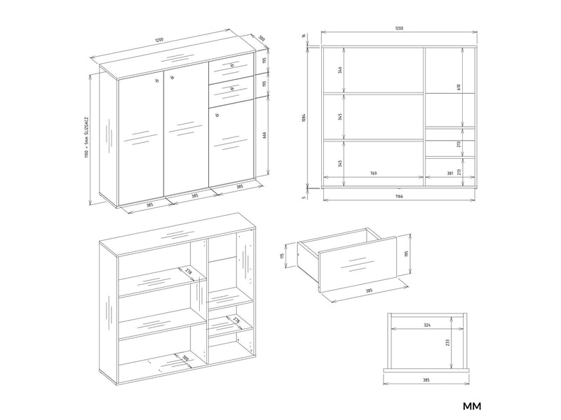 Fran - commode - 3 portes, 2 tiroirs - 120x110x30 cm - chêne artisan - Conforama C